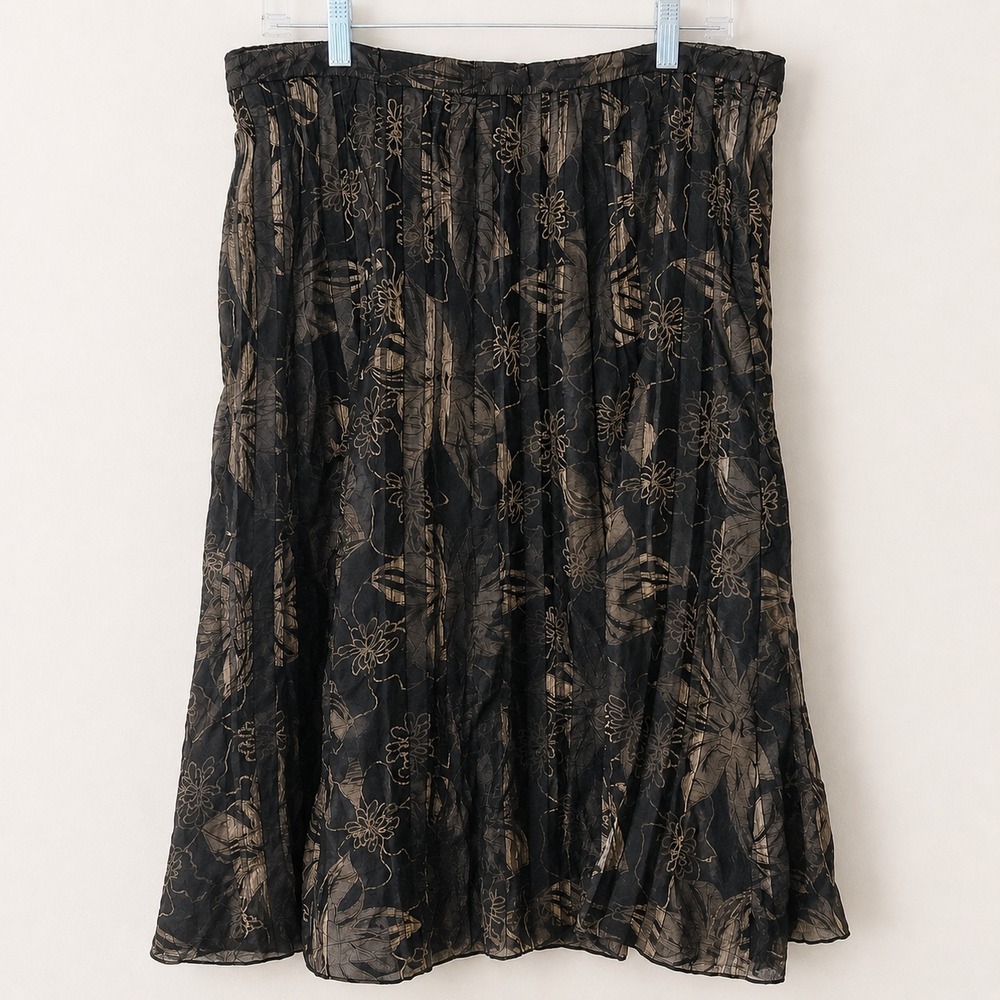 Coldwater Creek Skirt Size 14 16 Midi Black Floral Print Whimsigoth Moody Grunge